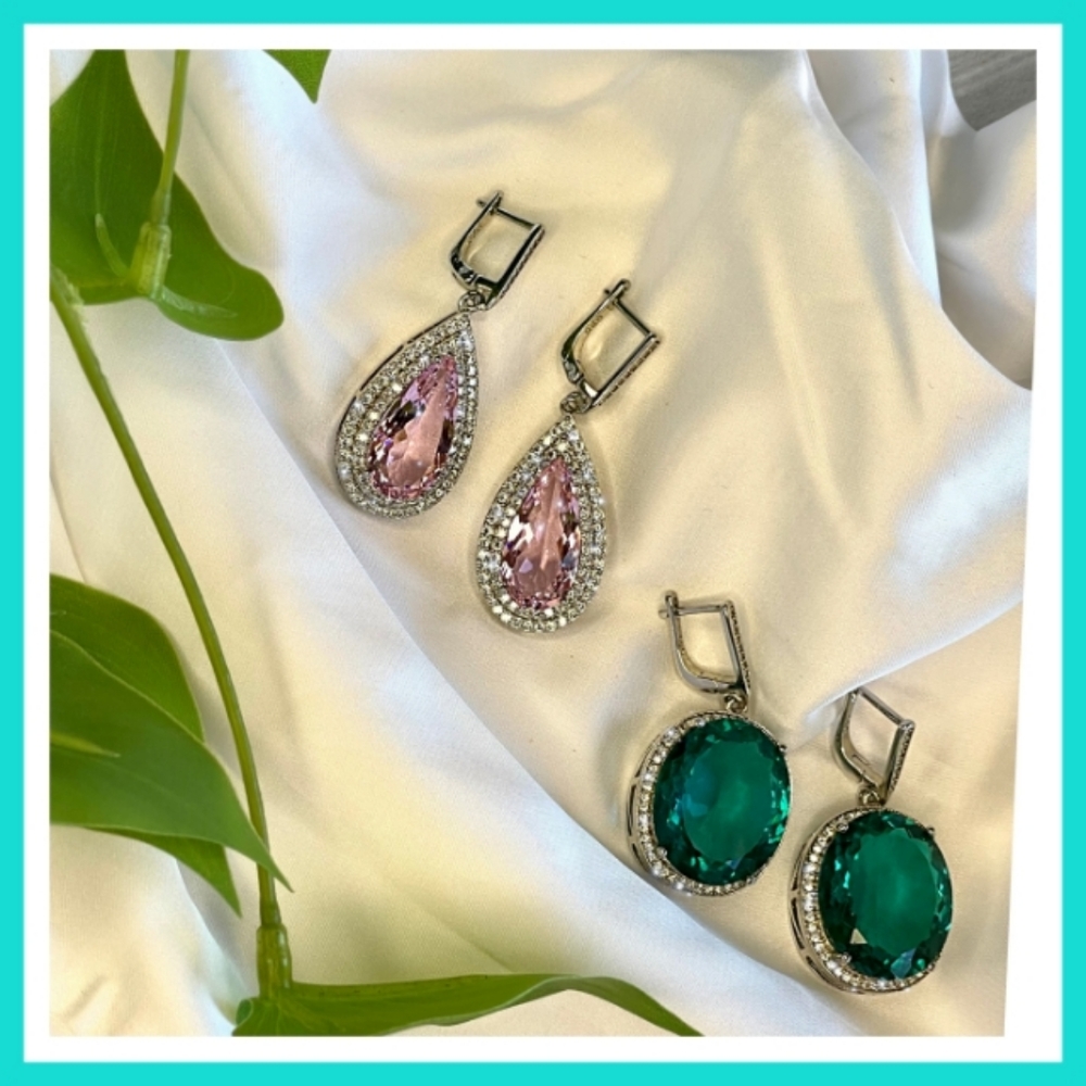 💖30CT's PINK KUNZITE/DIAM EARRINGS💖 - Picture 2 of 2